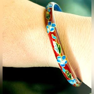 Vintage Cloisonne Floral Bangle Bracelet